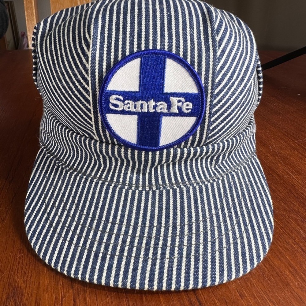 VTG Santa Fe Railroad Train Conductor Hat Cap Pin Stripe Mid Century Retro USA - Picture 2 of 6